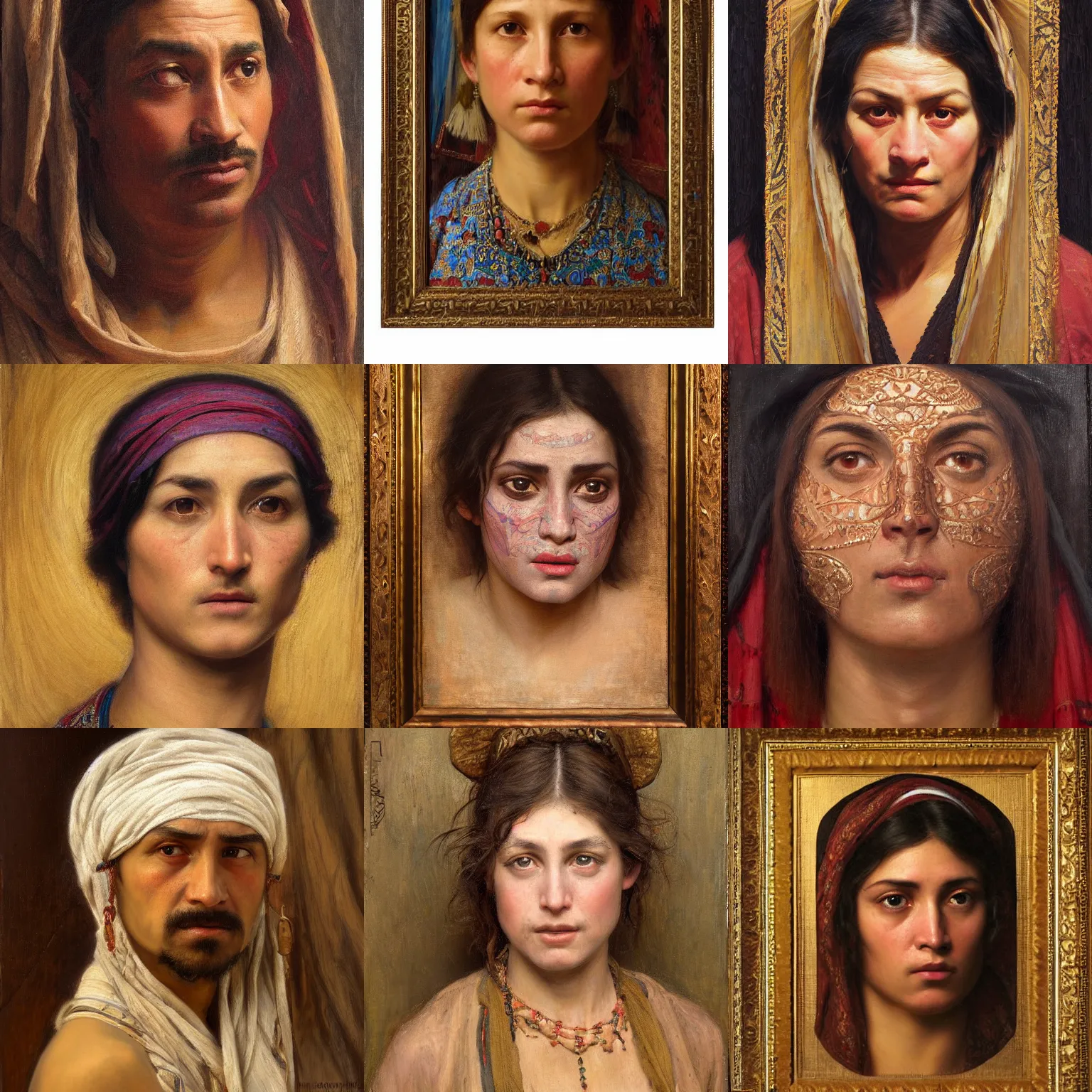 Prompt: orientalism terrified face portrait by Edwin Longsden Long and Theodore Ralli and Nasreddine Dinet and Adam Styka, masterful intricate artwork. Oil on canvas, excellent lighting, high detail 8k