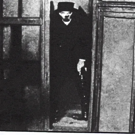 Prompt: security camera footage of Jack the Ripper 1888