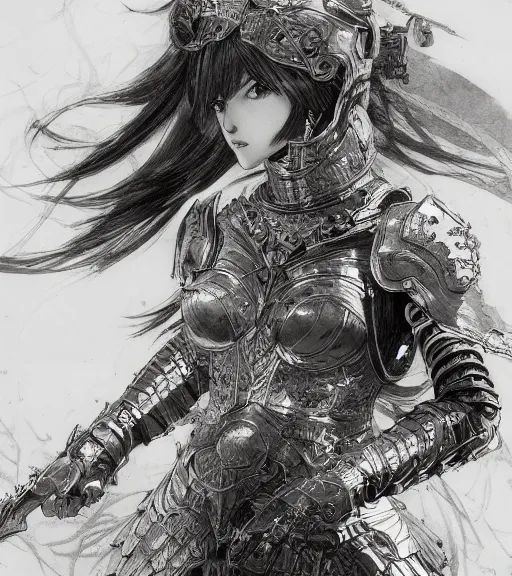 Image similar to portrait of anime woman in armor, pen and ink, intricate line drawings, by craig mullins, ruan jia, kentaro miura, greg rutkowski, loundraw