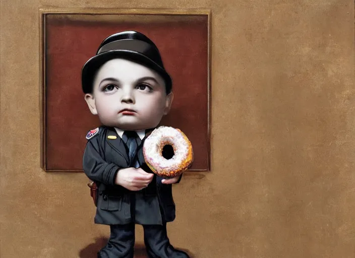 Image similar to a donut dressed like a police officer, lowbrow, matte painting, 3 - d highly detailed, in the style of mark ryden,