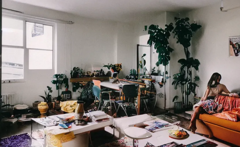 Image similar to a very 60's hippy style apartment, 35mm,Epic,cinematic