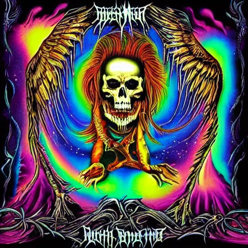 Prompt: death metal album cover by lisa frank