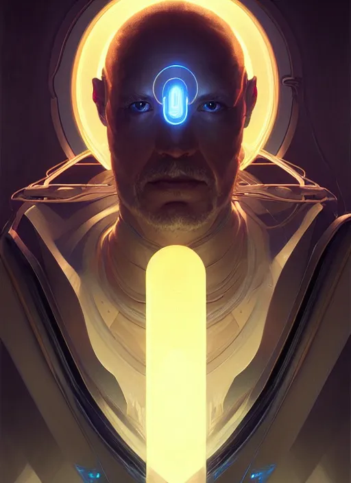 Prompt: symmetry!! portrait of old wizard, sci - fi, tech wear, glowing lights!! intricate, elegant, highly detailed, digital painting, artstation, concept art, smooth, sharp focus, illustration, art by artgerm and greg rutkowski and alphonse mucha