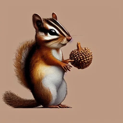 Prompt: a chipmunk drinks out of a cup shaped like an acorn, highly detailed, artstation, art by greg rutkowski,