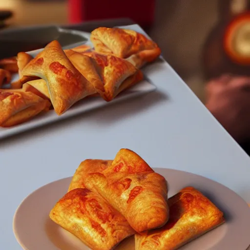 Prompt: totinos pizza rolls, photorealistic, highly details, intricate, unreal engine 5, cinematic, bokeh, volumetric lighting, epic, serious