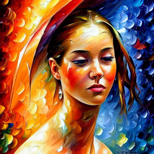 Image similar to highly detailed painting of a beautiful young woman, dancing in the rain, intricate, high quality oil painting artstyle, in the style of leonid afremov and anna dittmann, deviantart, figurative art, deviantart, ilya kuvshinov, lovecraftian, very detailed face, portrait