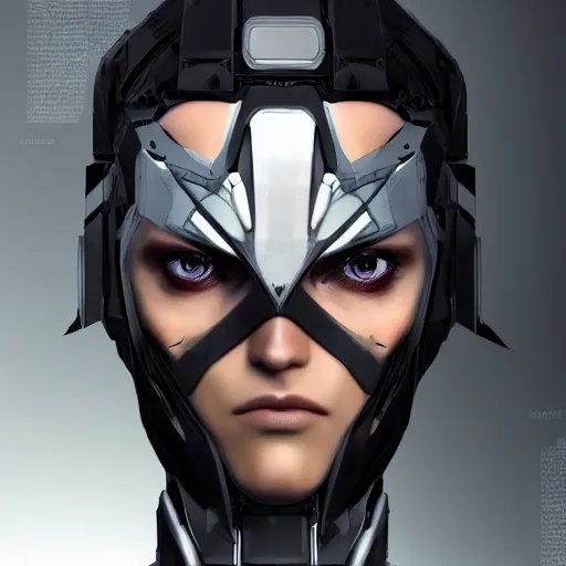 Image similar to a female transformer with a crown, black eyes, very symmetrical face, highly detailed, widow maker, by vitaly bulgarov, by yoji shinkawa, by joss nizzi, by ben procter, by steve jung, metal gear solid, transformers cinematic universe, artstation, unreal engine