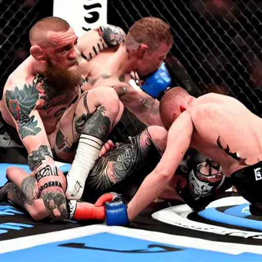 Prompt: conor mcgregor fighting a battlebot, bloody battle