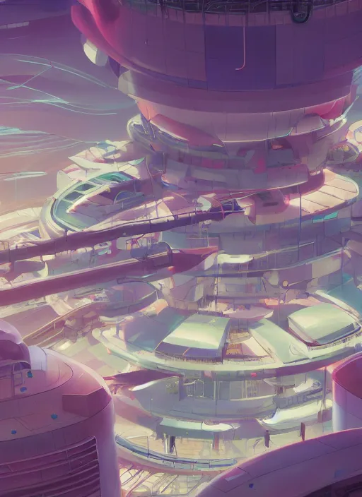 Prompt: cruise ship with vertical farm, nuclear powered, detailed, futuristic, cory loftis, james gilleard, atey ghailan, makoto shinkai, goro fujita, studio ghibli, rim light, exquisite lighting, clear focus, very coherent, plain background