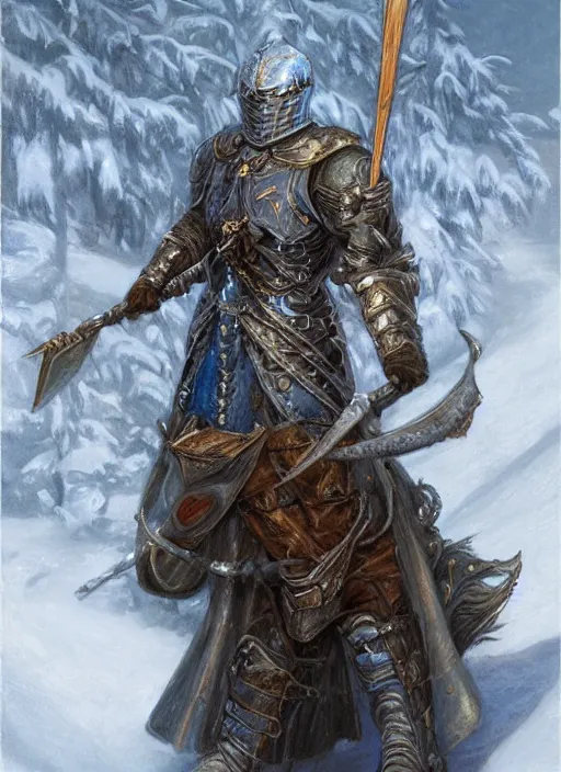 Image similar to winter knight as a fantasy d&d character, portrait art by Donato Giancola and James Gurney, digital art, trending on artstation