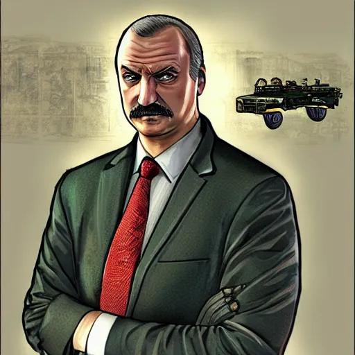 Prompt: Alexander Lukashenko in GTA 4 loading screen art