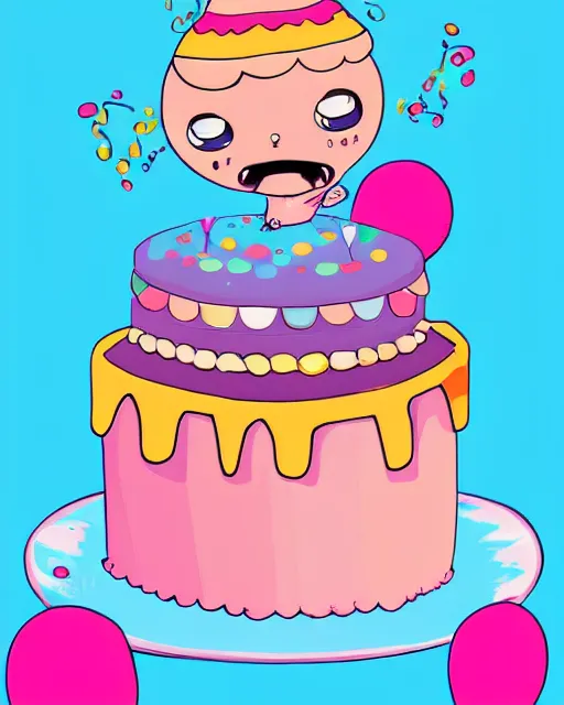 Image similar to cutest cartoon illustration happy birthday cake, macaroons, cute, colorful, pastel beautiful, artstation, deviantart, pinterest, 5 0 0 px