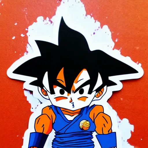 Image similar to die cut sticker, goku with a strawhat, splatter paint