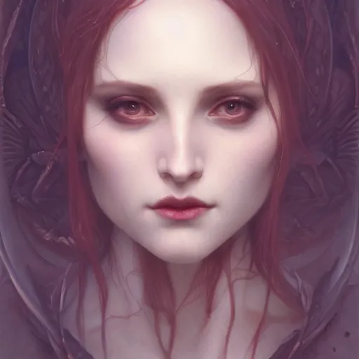 Image similar to Portrait of beautiful pale goth girl, cinematic lighting, intricate, elegant, highly detailed, digital painting, artstation, smooth, sharp focus, illustration, art by artgerm and greg rutkowski and alphonse mucha and Wayne Barlowe and william-adolphe bouguereau