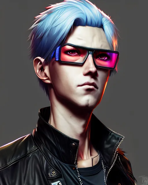 Prompt: portrait of a male punk, street clothes, cyberpunk 2 0 7 7, cybernetic implant, blonde shinkai makoto studio ghibli studio key hideaki anno sakimichan stanley artgerm lau rossdraws james jean marc simonetti elegant highly detailed digital painting artstation pixiv