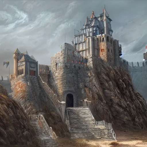 Image similar to a painting of king's landing from game of thrones. artstation. painting. high - quality. extremely detailed castle.