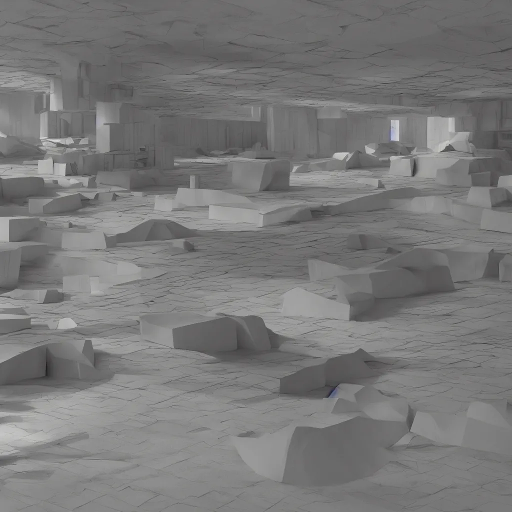 Prompt: a highly control designed space with elements of surprise, ambient occlusion, vray, quantum wave tracing