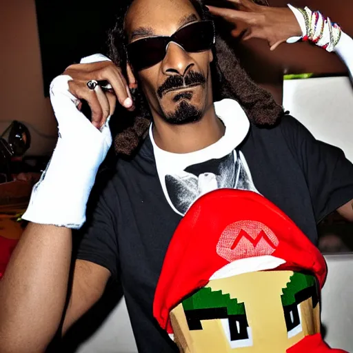 Prompt: snoop dogg with super mario costume, photography