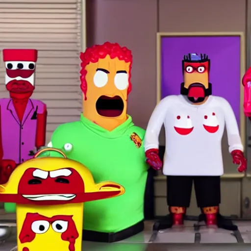 Image similar to UHD Aqua Teen Hunger Force recreated in robot chicken