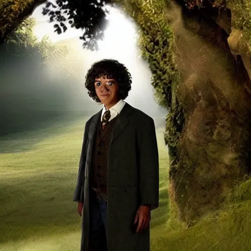 Image similar to barrack obama as bilbo baggins in the shire in the lord of the rings, ultra realistic, cinematic lighting, 3 d