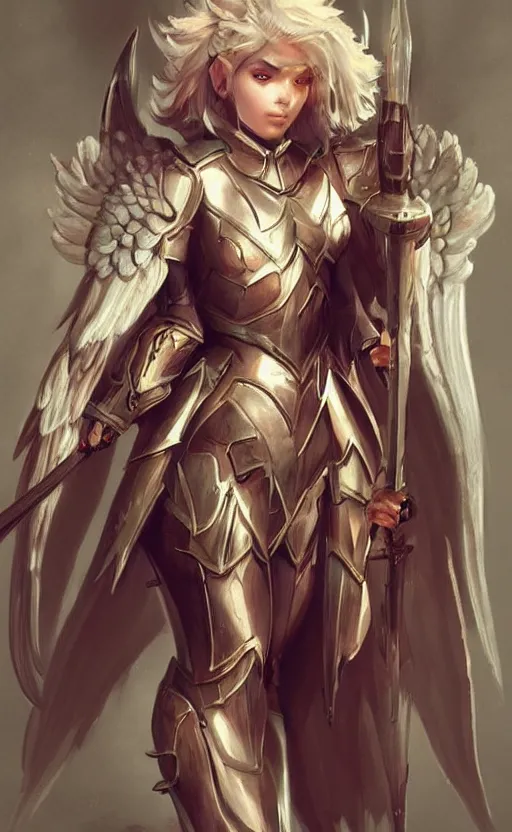 Prompt: Character Concept art of a angel knight girl. By artstation trending, cgsociety. Highly detailed