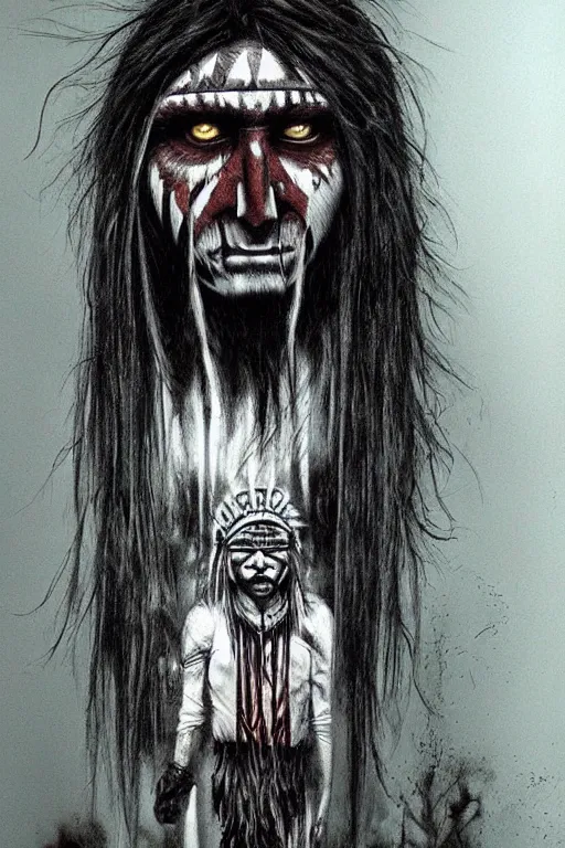 Image similar to mad native american skinwalker artwork by ben templesmith