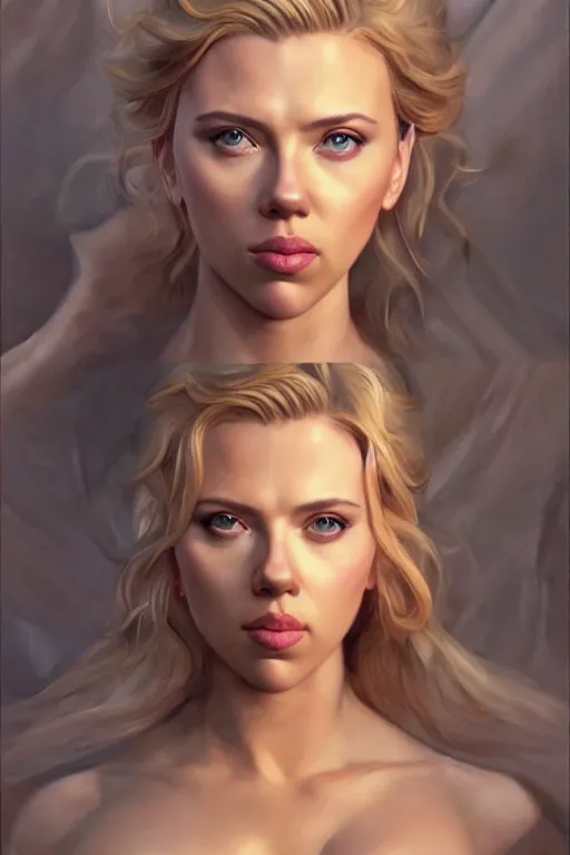 Image similar to Scarlett Johansson a a Greek Goddess , anatomy, only two hands, highly detailed, digital painting, artstation, concept art, smooth, sharp focus, illustration, Unreal Engine 5, 8K, art by art by artgerm and greg rutkowski and edgar maxence