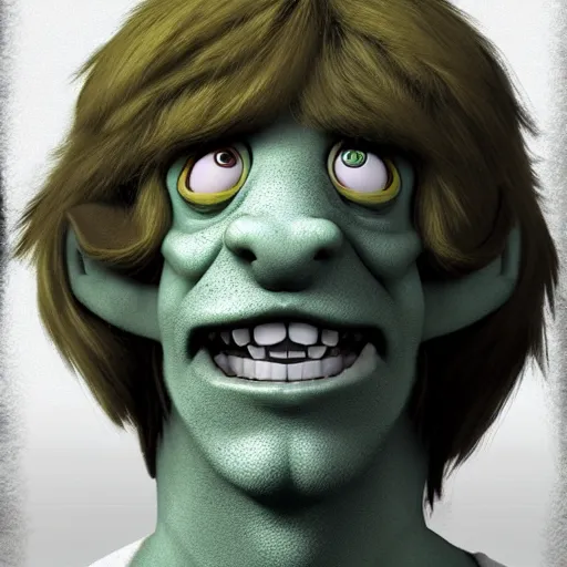 Image similar to a buff shaggy rogers making a surprised face, concept art by guillermo del toro, cgsociety, verdadism, creepypasta, zbrush, groovy