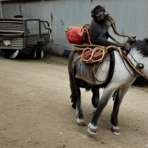 Image similar to monkey riding a mechanical horse