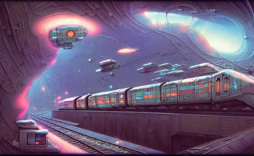 Image similar to urban train design only! 2 0 5 0 s retro future art 1 9 7 0 s science fiction borders lines decorations space machine, mech, robot. muted colors. by jean - baptiste monge, ralph mcquarrie, marc simonetti, 1 6 6 7. mandelbulb 3 d, fractal flame, jelly fish, coral, cinematic lightning