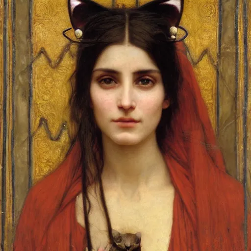 Prompt: orientalist portrait of an olive - skinned witch with cat ears in a sandstone intricate portrait by john william waterhouse and edwin longsden long and theodore ralli and henryk siemiradzki, very coherent symmetrical artwork. cinematic, hyper realism, high detail 8 k