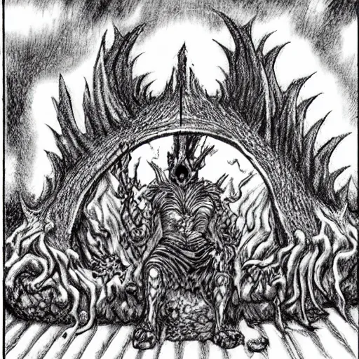 Prompt: the gates of hell by kentaro miura, roaring fire, anguish