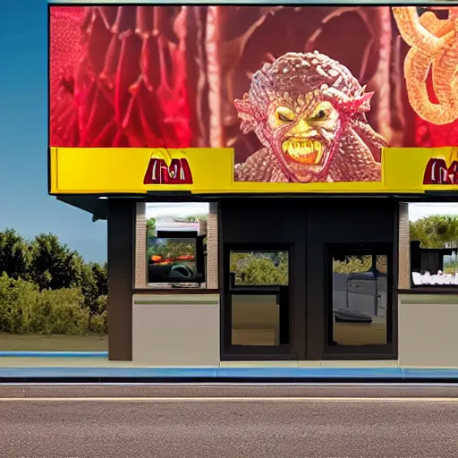 Prompt: A Demogorgon working at the drive-thru of a McDonald\'s, cinematic, 8k, hyper realistic