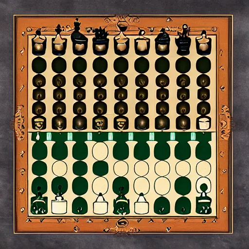 Image similar to a realistic chess board with hobbits, wizards and elves as the game pieces