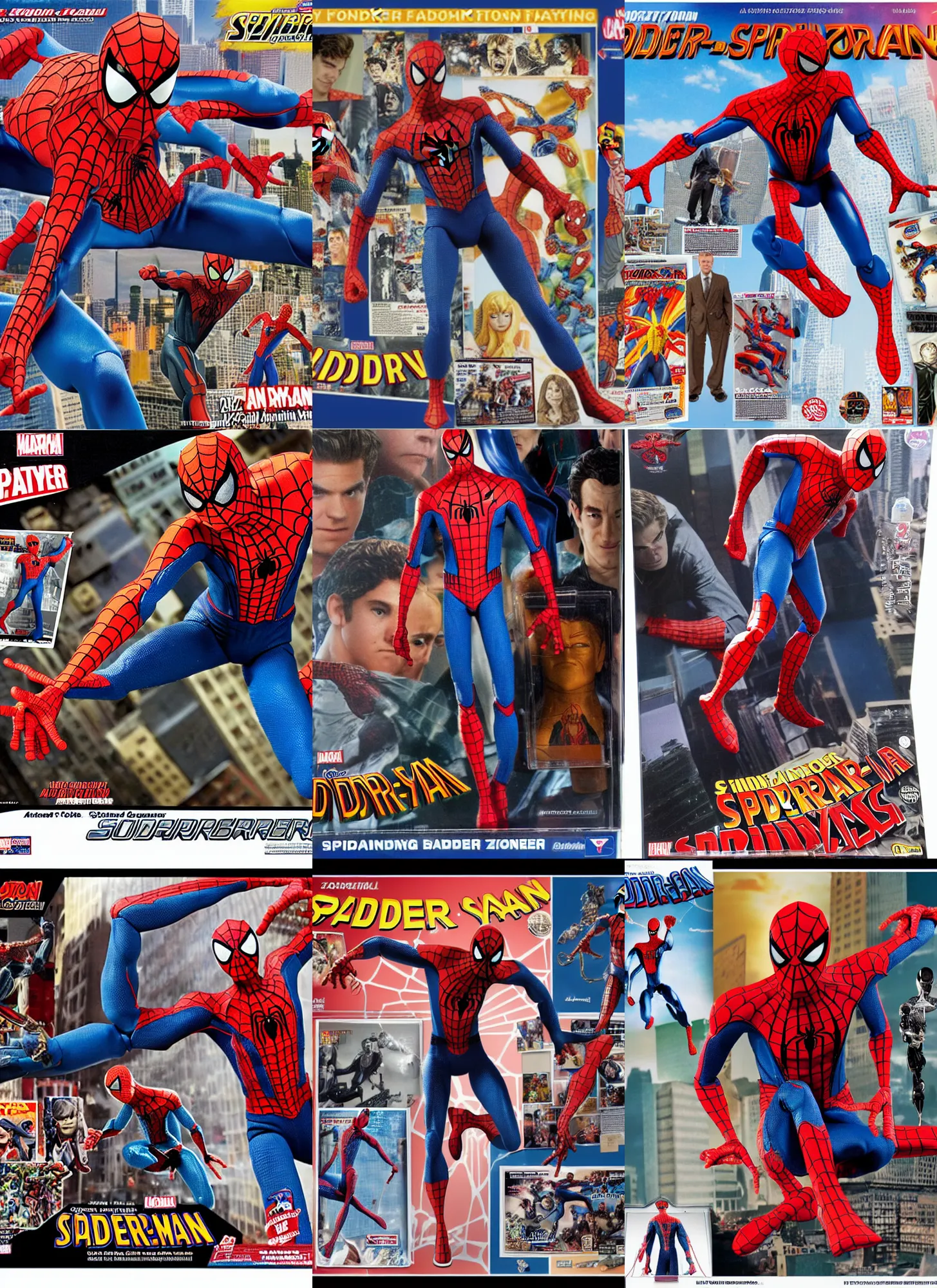 Prompt: 2 0 0 2 toybiz action figure boxart of andrew garfield's amazing spider - man, the amazing spider - man, the amazing spider - man 2, spider - man costume, action figure