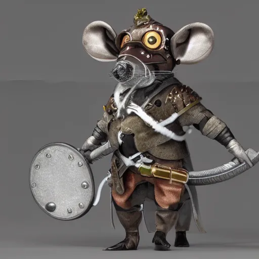 Prompt: a high octane render of a powerful rodent warrior with glorious, victorian battle armour from the future