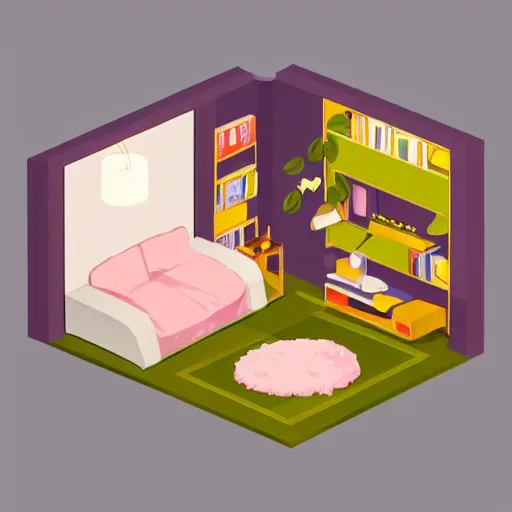 Image similar to a chubby cute room, 3 d illustration, isometric, 1 0 0 mm, studio lighting