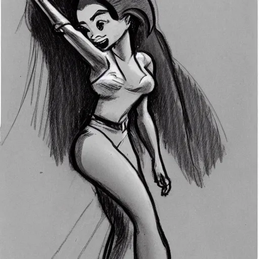 Image similar to milt kahl sketch of a cuban girl who looks like a squirrel as princess padme in star wars episode 3