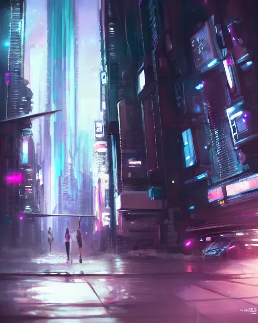 Image similar to realistic female artist creating art on her computer, cyberpunk city, artstation trends, sci fi concept art, highly detailed, intricate, sharp focus, digital art, 8 k,