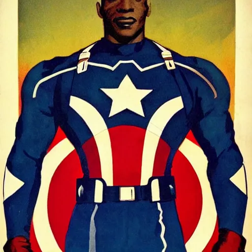 Image similar to black captain america. wwii american propaganda poster by james gurney