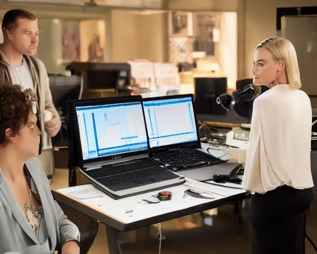 Image similar to sp - 4 0 4 audio sampling workstation being used by margot robbie, award winning product advertising still, 4 k 8 k 1 6 k