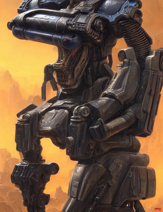 Image similar to a portrait of a tactical exoskeleton with miniguns painted with the pepsi logo, by moebius and tyler edlin and hr giger, trending on artstation, digital art, 4 k resolution, detailed, high quality, sharp focus, hq artwork, coherent, insane detail, concept art