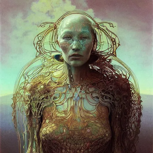 Image similar to space nomad by zdzisław beksinski, iris van herpen, raymond swanland and alphonse mucha. highly detailed, hyper - real, beautiful