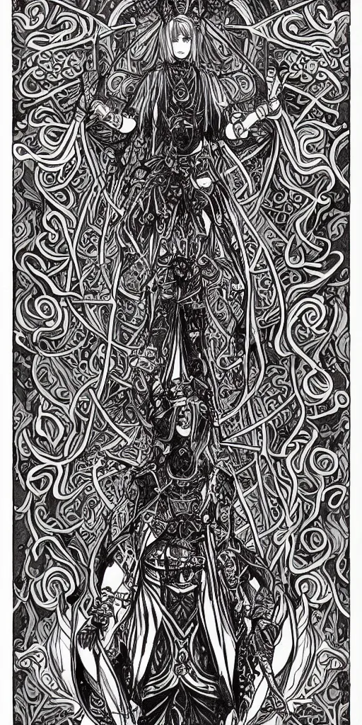 Image similar to a mage from final fantasy 14, intricate, amazing line work, cosmic, psychedelic, cheerful, colorful, tarot cards, empress tarot card