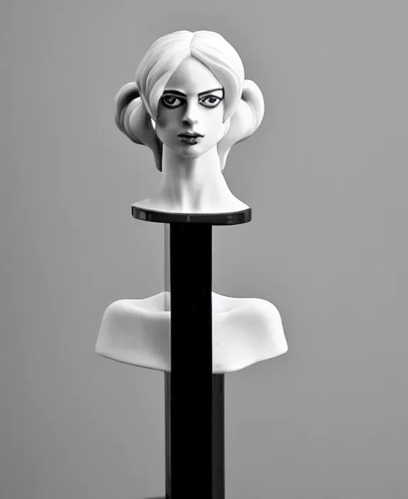 Image similar to a white modern marble and ruby sculptural bust of krysten ritter as harley quinn, delicate, intricate, smooth, beautiful, by charles van der stappen