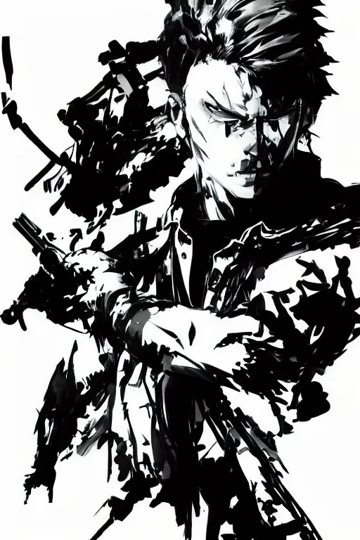 Image similar to silhouette, samurai, hyperchromatic, Handsome, full body by Yoji Shinkawa