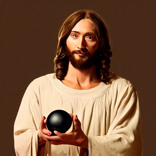 Prompt: jesus christ holding a small ball in each hand