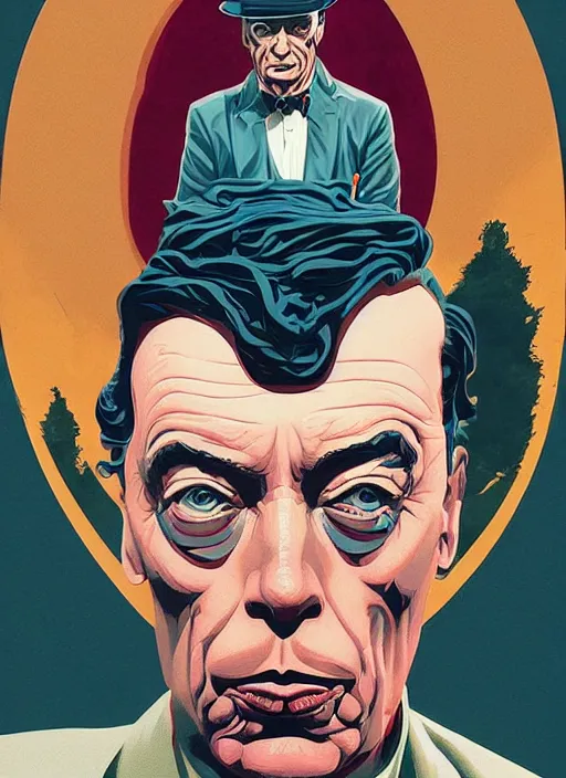 Prompt: poster artwork by Michael Whelan and Tomer Hanuka, Karol Bak Major Buster Keaton, from scene from Twin Peaks, clean
