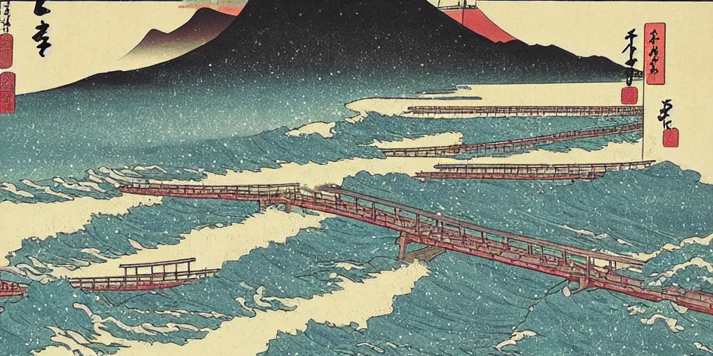 Image similar to 🌊 🌉 🌌 ⛩. shin - hanga.