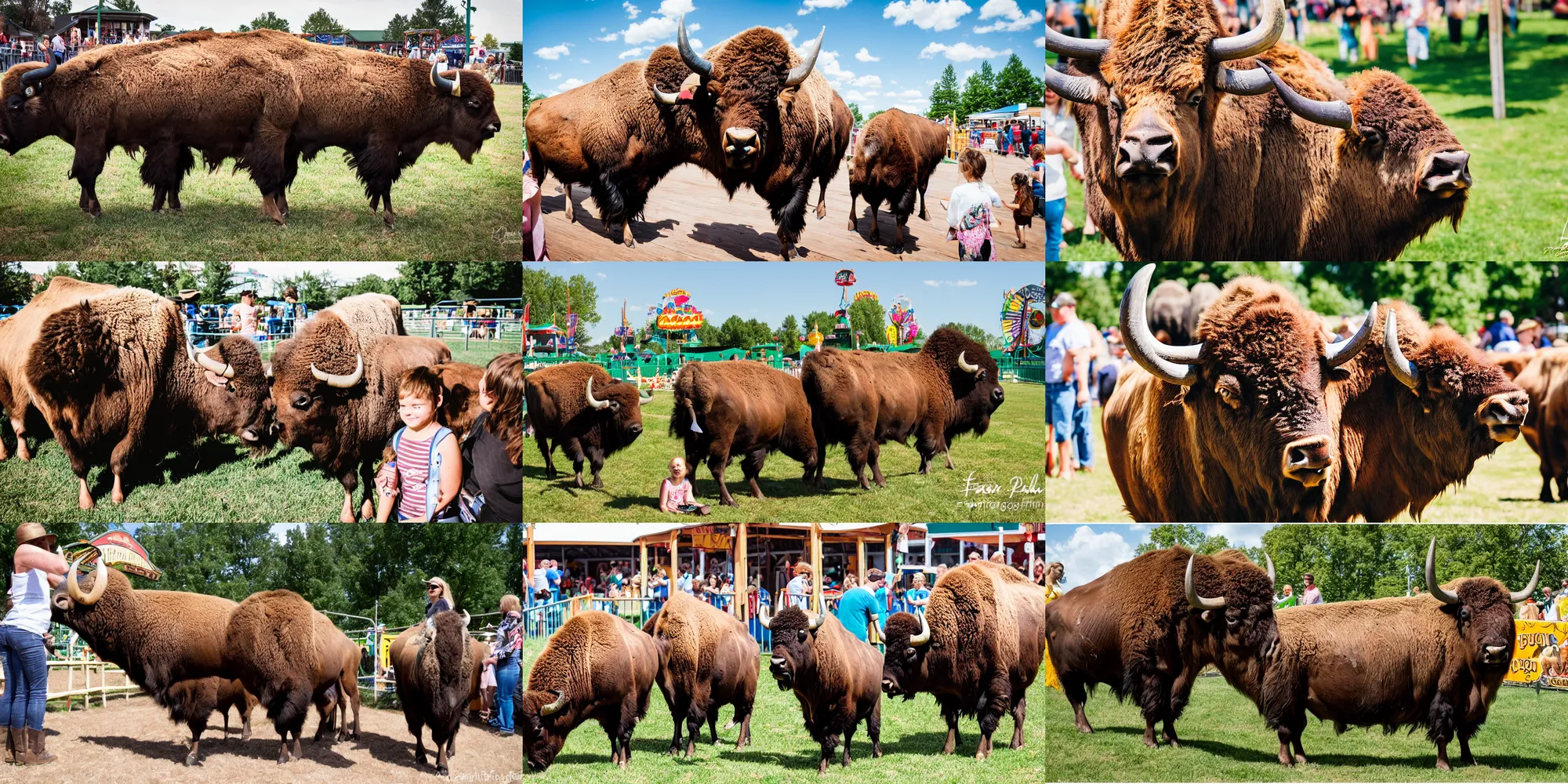 Prompt: fair rides petting zoo bison focus photography
